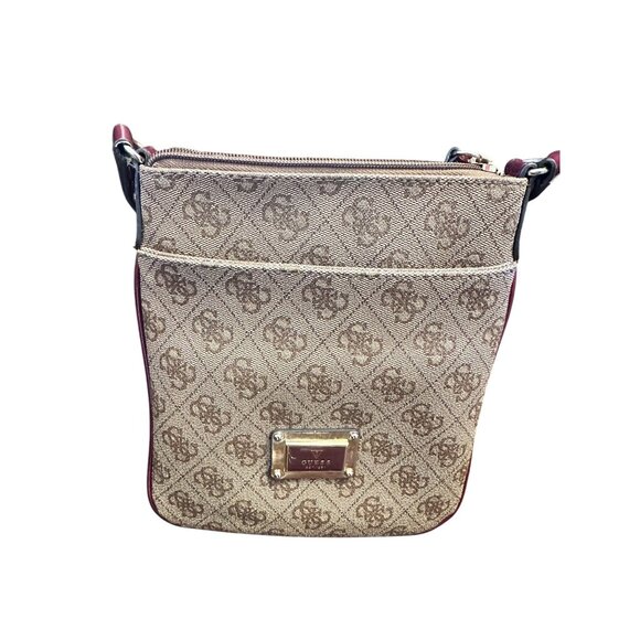 Guess Crossbody Bag With Monogram Logo Print Zip Closure & Adjustable Strap Tan - Picture 12 of 12
